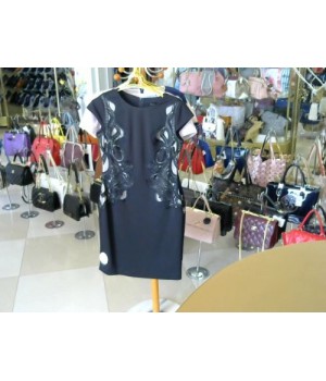 Платье футляр черный цвет короткий рукав по бокам сетка Nauga Klein (8677) [Черно-серый]