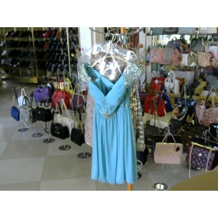 Платье голуб драпировка плечо камни YYD(2106)