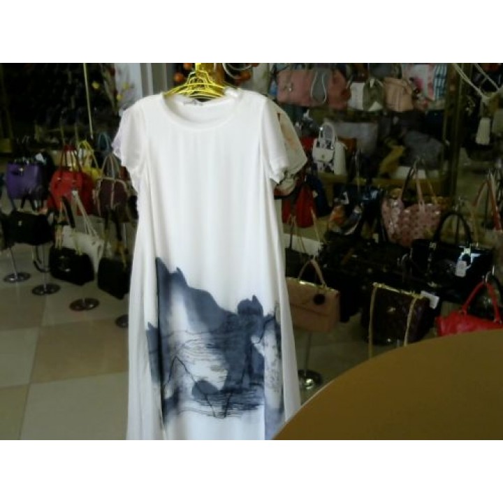 Платье белого цвета шифон +батист  серо голубой при нт MORAN 5776 [бело-серый]