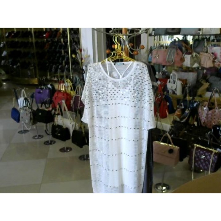 Платье-сетка белое низ бохрома по платью серебряный ромбики Amade (26.0 [Белый]