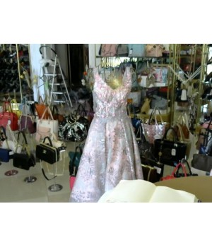 Платье вечернее нежног розовая основа серый фатин расшто цветами и бисером спереди короче юбка сзади длинее Aeelis (VE216050A)